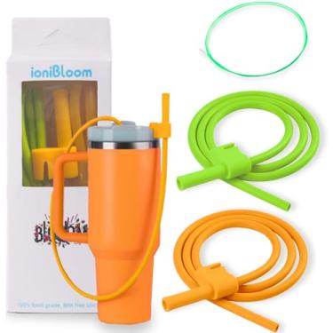 Imagem de Canudos longos extensíveis para copo Stanley, pacote com 2 canudos de silicone reutilizáveis de 89 cm - certificado CPC, serve para copo de 1,134 g e garrafa de água grande, acessórios de canudo