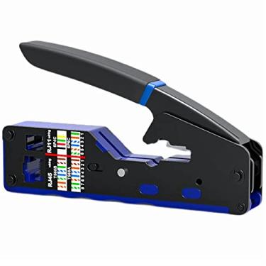 Imagem de Yankok [Crimpador modular RJ45 RJ12 RJ11] para conectores de rede CAT5 CAT5e CAT6 CAT6 plugues blindados CAT6a CAT7 ferramenta de corte e crimpagem azul (vem com bolsa de transporte e mini descascador de cabos)