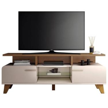 Imagem de Rack Para Sala De Estar Tv 60 Pol Orgânico 160cm émile B01 Off White Castanho - Lyam Decor
