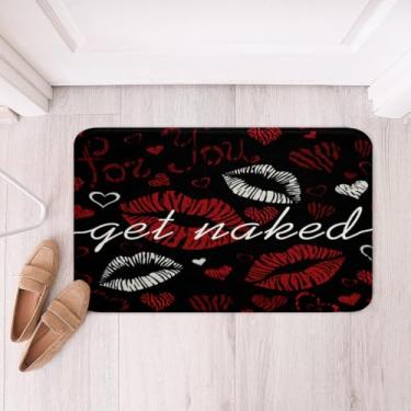 Imagem de Get Naked Tapete de banheiro com Lábios Sexy Antiderrapante Tapete Salsicho Branco Vermelho Feminino Estampa de Boca Tapete Absorvente de Água Kiss Fleece Tapete Divertido para Área Interna Tapete de Banheiro Decoração de Casa Quarto Sala de Estar Tapete 51 x 81 cm