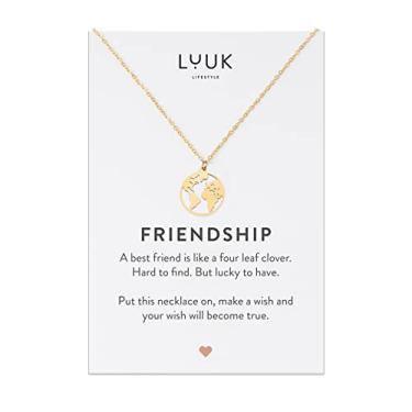 Imagem de LUUK LIFESTYLE Colar feminino de aço inoxidável com coração I clover I star I anchor I globo pingente, presente moderno, símbolo da amizade, comprimento ajustável de 50,8 cm, cartão de amizade, ouro, prata e ouro rosa, Aço inoxidável, Sem Pedra Preciosa