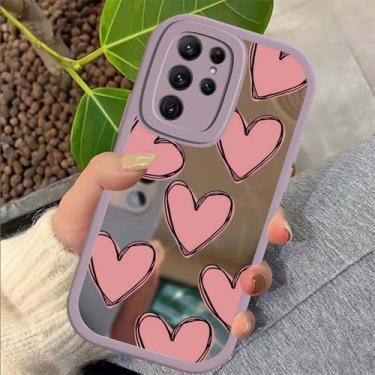 Imagem de Capa de celular com espelho de maquiagem em formato de coração para Samsung S23 Ultra S 23 S22 S21 S20 FE S10 Plus Note 20 10 Lite, capa de silicone macio, roxa, 337B, para S22 Ultra 5G