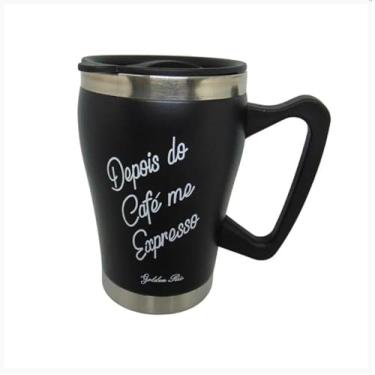 Imagem de Caneca Térmica Com Frases Café Aço Inox 320ml (Preto)