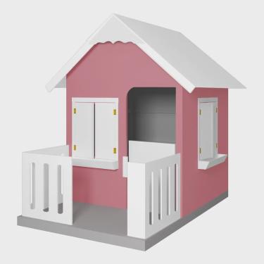 Imagem de Casinha De Brinquedo Com Cercado e Cobertura mdf Rosa/Branco - Criança Feliz
