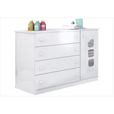 Imagem de Cômoda Infantil Lívia 01 Porta 04 gavetas em mdf Branco Phoenix Baby