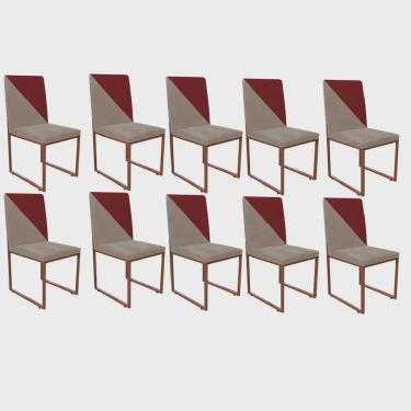 Imagem de Kit 10 Cadeira Office Stan Duo Sala de Jantar Industrial Ferro Bronze Sintético Bege e Vermelho - Ahz Móveis