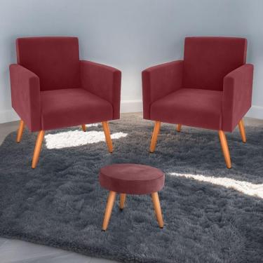 Imagem de Conjunto Poltronas E Puff Anari Veludo Vinho