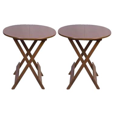 Imagem de Kit 2 Mesas Redondas Dobráveis em Madeira Maciça 70x70 Imbuia Ideal para Bares e Restau...