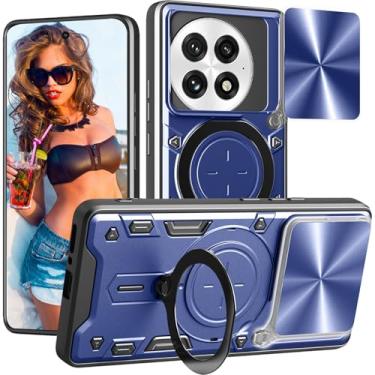 Imagem de Ephoou Capa protetora para OnePlus 13 de 6,8 polegadas com suporte de anel magnético, capa resistente à prova de choque de grau militar com capa de lente de câmera deslizante para OnePlus 13 JS-azul