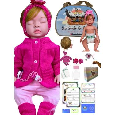 Imagem de Bebê reborn boneca menina realista silicone olhos fechados loira + acessorios PK