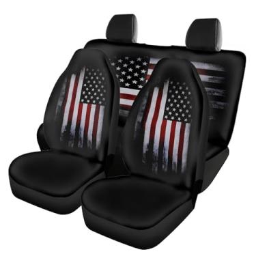 Imagem de Capa protetora de banco dianteiro e traseiro com estampa da bandeira americana, conjunto completo de capas de assento automotivo para carros, SUV, Sedan caminhão, 4 peças, capas de assento dianteiro, acessórios automotivos