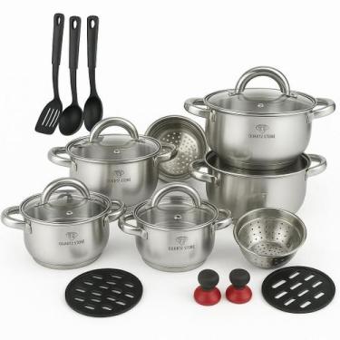 Imagem de Conjunto De Panelas Aço Cirúrgico 19 Peças com Fundo Triplo Resistente