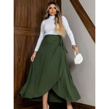 Imagem de A-Lows A&L Saia envelope feminina com forro de viscolinho, Verde milit