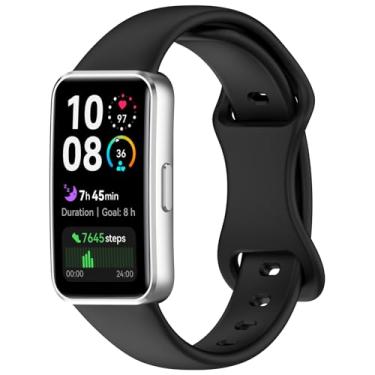 Imagem de LOKEKE Pulseira de substituição compatível com Huawei Band 10 – Pulseira de silicone de substituição compatível com Huawei Band 10/9/8, pinos de metal (silicone preto)