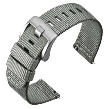 Imagem de ANNEFIT Pulseiras de relógio masculinas de liberação rápida de 20 mm, de nylon balístico militar, fivela prata escovada de aço inoxidável resistente (cinza)