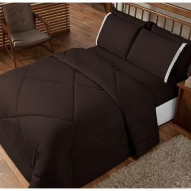 Imagem de Kit Edredom Casal Queen Jogo de Lençol 06 peças Aconchego Dupla Face (Marron)