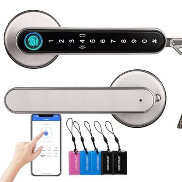 Imagem de Fechadura de porta com impressão digital, fechadura de porta de entrada CATCHFACE sem chave, maçaneta inteligente com Wi-Fi/TTLock, aplicativo, código, chave de reserva/impressão digital, maçaneta inteligente para porta da frente, casa, escritório Airbnb