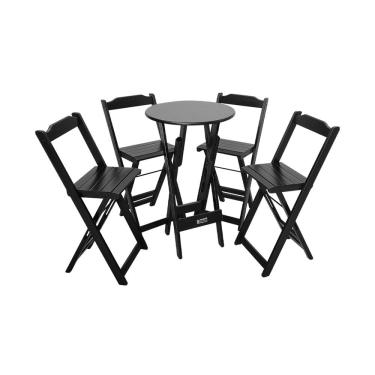 Imagem de Mesa Bistrô Dobrável de Madeira Redonda com 4 Banquetas Preta - Tarimatã