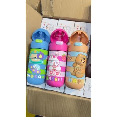 Imagem de Garrafa Térmica Infantil Interativa com Quebra-Cabeça, bico de silicone, Inox, 4 Designs Divertidos, Cores Sortidas