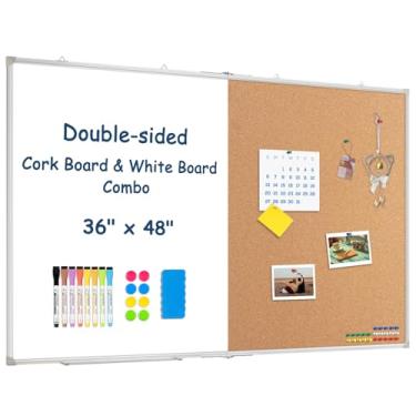 Imagem de Quadro branco grande, quadro de cortiça dobrável, apagável a seco, 122 x 91 cm, placa dupla face apagável a seco para parede, quadro branco magnético para escritório, casa, escola, cozinha