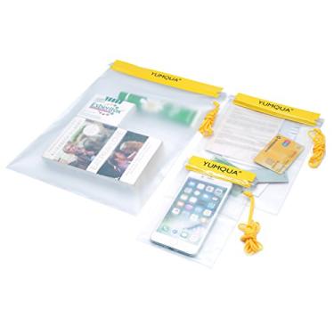 Imagem de YUMQUA Bolsas transparentes à prova d'água, bolsas secas para câmera, celular, mapas, caiaque, suporte de documentos de barco militar, amarelo