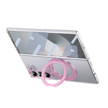 Imagem de HAO RIYLN Capa magnética para Samsung Galaxy Z Fold6, capa transparente antiamarelamento com suporte giratório suporte carregamento sem fio, capa ultrafina, rosa, Z DOBRAD6