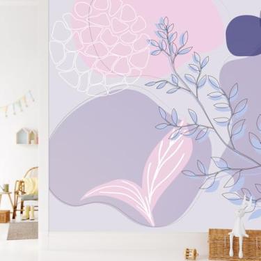 Imagem de Papel de Parede Folhagem e Plantas Boho Orgânico Lilás 6m²
