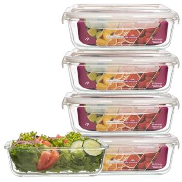 Imagem de KIT 4 Potes de Vidro Retangular com Tampa Hermética 1520ml (Branco)