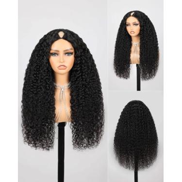 Imagem de Megalook hair Peruca De Cabelo Humano Com Parte Em V, Sem Cola, Para Mulheres Negras, Clipe U, Cacheada, Mínima, Costura, Ideal Iniciantes, 22"