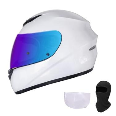 Imagem de KRN Capacete Integral Para Motocicleta Com Viseira Colorida Dot Approved E Balaclava Transparente Branco Brilhante (Gg)