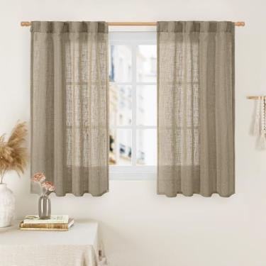 Imagem de LAMIT Cortinas de linho 122 cm de comprimento, 2 painéis, painéis de filtragem de luz, aba traseira e bolso para varão, cortinas para cozinha/janela/quarto de sótão/quarto, 86 x 121 cm