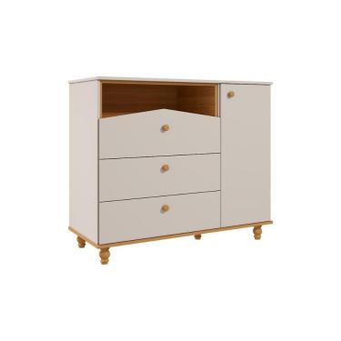 Imagem de Cômoda Bebê Casinha 3 Gavetas e 1 Porta Off White/Nature - Permóbili Baby