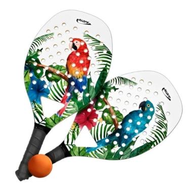 Imagem de Kit Beach Tennis 2 Raquetes + Bolinha Klopf Compensado Naval 