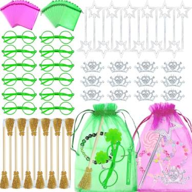 Imagem de AFZMON 72 Peças Lembrancinhas De Festa Bruxa, Princesa, Coroa, Vassoura Feiticeiro, Mini Varinhas Estrela, Óculos Verdes, Rosa E Conjunto Sacolas Guloseimas, Suprimentos Decoração Aniversário Para C
