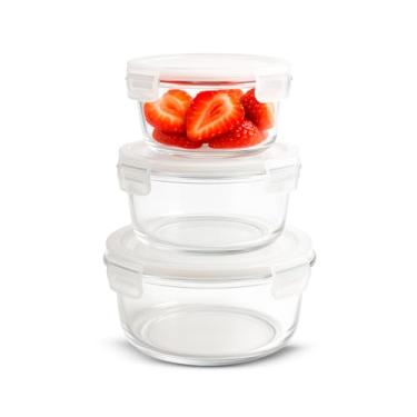 Imagem de Kit 3 Potes de Vidro Herm�ticos com Tampa, 360ml/550ml/850ml, Veda��o Total multiuso marmita conserva lacre microndaas freezer