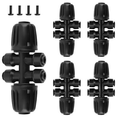 Imagem de Kalolary Conectores Rápidos Em T Farpado De 5 Peças 1/2'' A 1/4'', Encaixe Rápido Para Irrigação Por Gotejamento 6 Vias Com 4 Plugues, Peça Antivazamento Sistema Jardim Tubo