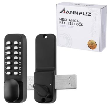 Imagem de ANNFUZ Fechadura de porta de entrada sem chave mecânica com parafuso, conjunto de maçanetas de porta de teclado de senha de um lado, bloqueio manual interior externo, fechadura de portão de combinação