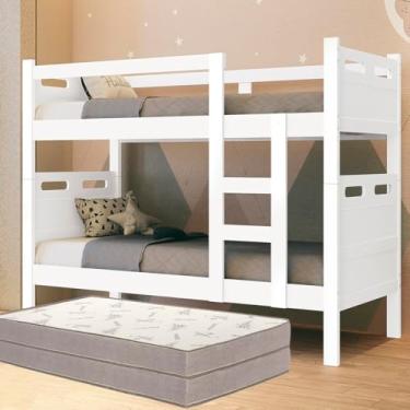 Imagem de Beliche Jaspe Conversível em Camas de Solteiro, MDF, com 2 Colchões D33, Suporta 100kg por Cama, 205x94x156cm (Branco)