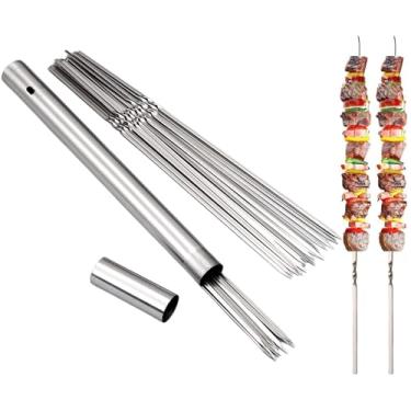 Imagem de WILLBBQ Espetos De Churrasco Planos Aço Inoxidável 304 14,8" Comprimento, 20/40 Peças Kebab Para Com Tubo Armazenamento Metal Portátil, Reutilizáveis Grelhar, Festas Na Cozinha E Cozinhar Ao Ar Livr