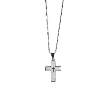 Imagem de Colar Masculino Crucifixo com Oração Pai Nosso, Aço Inoxidável Prata, À Prova D'água