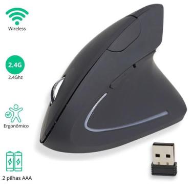 Imagem de Mouse Vertical Ergonômico 2.4GHz Mouse Óptico Sem Fio 6 Botões - Duraw