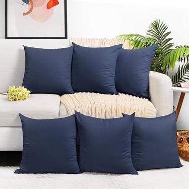 Imagem de capa almofada conjunto com 6 almofadas decorativas de peluche (cores sólidas) 45X45 cm sem enchimento capa para almofada (AZUL MARIHO LISO)