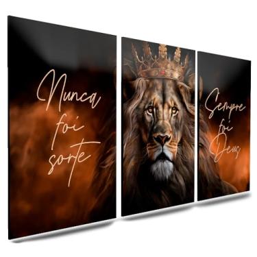 Imagem de Kit 3 Quadro Decorativo Sala Quarto Leão Judá Nunca Foi Sorte Motivacional (17)