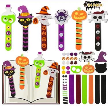 Imagem de Artesanato de Halloween para meninos e meninas de 4 a 8 anos, pacote com 24 marcadores de livro de Halloween, artesanato, lembrancinhas de festa de Halloween, doces ou travessuras