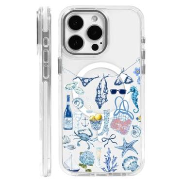 Imagem de OKBUOK Capa para iPhone 16 Pro Max [compatível com Magsafe], capa magnética transparente de silicone à prova de choque com padrão caranguejo estrela do mar