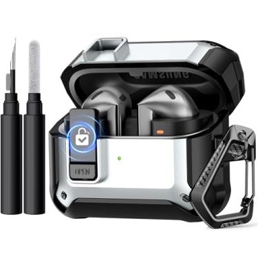 Imagem de GEAK Capas Compatíveis Com Galaxy Buds 3 Pro/Samsung, Mosquetão E Kit De Limpeza, Capa Rígida Protetora Completa, Trava Segurança, Clipe Para Homens Mulheres, Branco