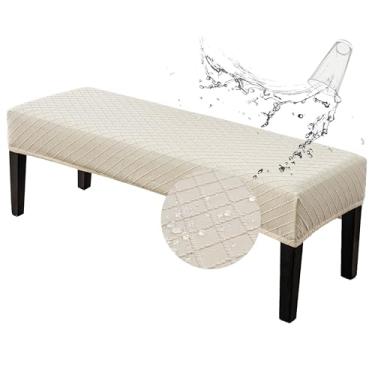 Imagem de Genina Capas elásticas para banco de jantar, capa protetora de banco jacquard elástica à prova d'água, capa de banco retangular para quartos, salas de estar, cozinhas, removível, lavável - bege