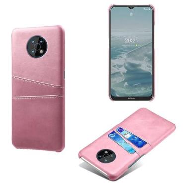 Imagem de Capas Compatível com Nokia G50,Caso de couro PU-Tampa de telefone a prova de choque com 2 slots de cartão,Proteção anti-impressão digital e anti-gota-Pink