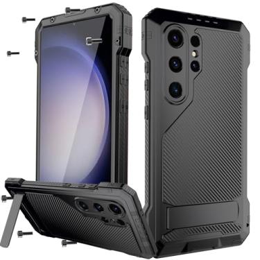 Imagem de YQODSZ Capa para Samsung Galaxy S24 Ultra com suporte, capa de metal resistente militar resistente com protetor de tela, proteção contra quedas, capa protetora com tudo incluso para Samsung S24 Ultra