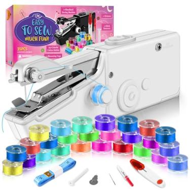 Imagem de Máquina de costura manual automática de 35 peças, mini máquina de costura para iniciantes e adultos, fácil de usar e ponto rápido adequado para bricolage, roupas, casa, viagens